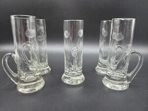 Vintage Hand Blown Etched Scottish Thistle Cordial Glasses Set of 5 – Read